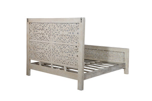 Homeroots Black Carved Scrollwork Distressed Solid Wood King Bed Frame  Solid Wood 569402