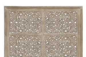 Homeroots Gray Carved Scrollwork Distressed Solid Wood Queen Bed Frame  Solid Wood 569403