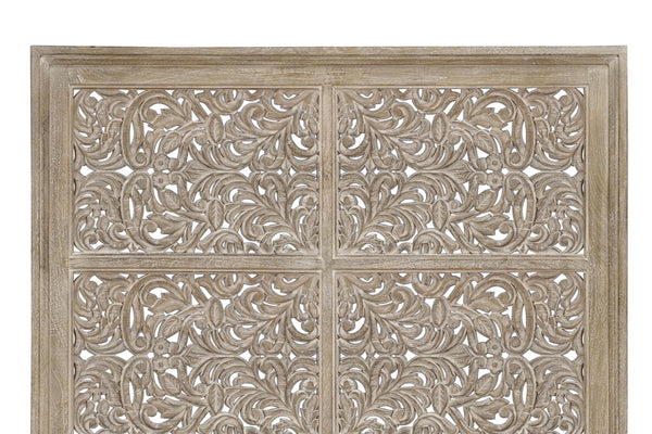 Homeroots Gray Carved Scrollwork Distressed Solid Wood Queen Bed Frame  Solid Wood 569403