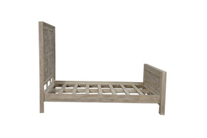 Homeroots Gray Carved Scrollwork Distressed Solid Wood Queen Bed Frame  Solid Wood 569403