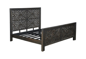 Homeroots Black Carved Scrollwork Distressed Solid Wood King Bed Frame  Solid Wood 569404
