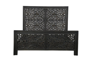Homeroots Black Carved Scrollwork Distressed Solid Wood King Bed Frame  Solid Wood 569404