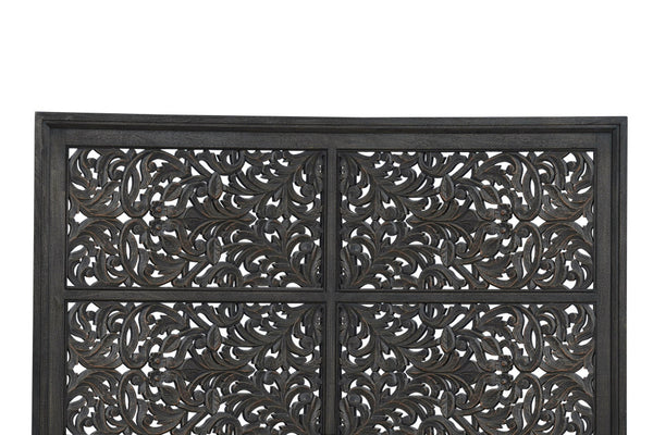 Homeroots Black Carved Scrollwork Distressed Solid Wood King Bed Frame  Solid Wood 569404