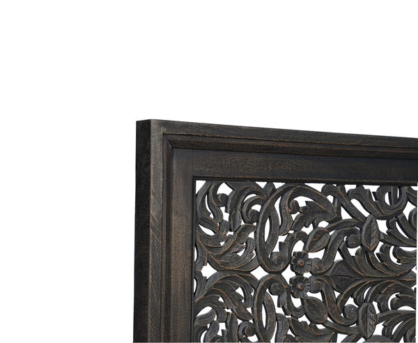 Homeroots Black Carved Scrollwork Distressed Solid Wood King Bed Frame  Solid Wood 569404