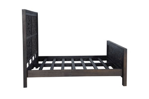 Homeroots Black Carved Scrollwork Distressed Solid Wood King Bed Frame  Solid Wood 569404