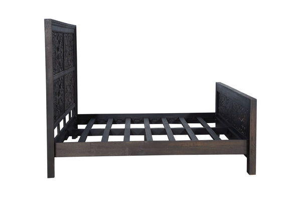 Homeroots Black Carved Scrollwork Distressed Solid Wood King Bed Frame  Solid Wood 569404