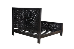 Homeroots Black Carved Scrollwork Distressed Solid Wood King Bed Frame  Solid Wood 569404