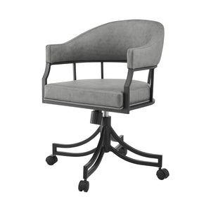 Homeroots Gray And Black Upholstered Faux Leather Open Back Dining Arm Chair With Wheels  Metal 569405