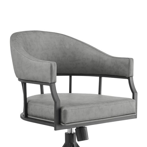 Homeroots Gray And Black Upholstered Faux Leather Open Back Dining Arm Chair With Wheels  Metal 569405