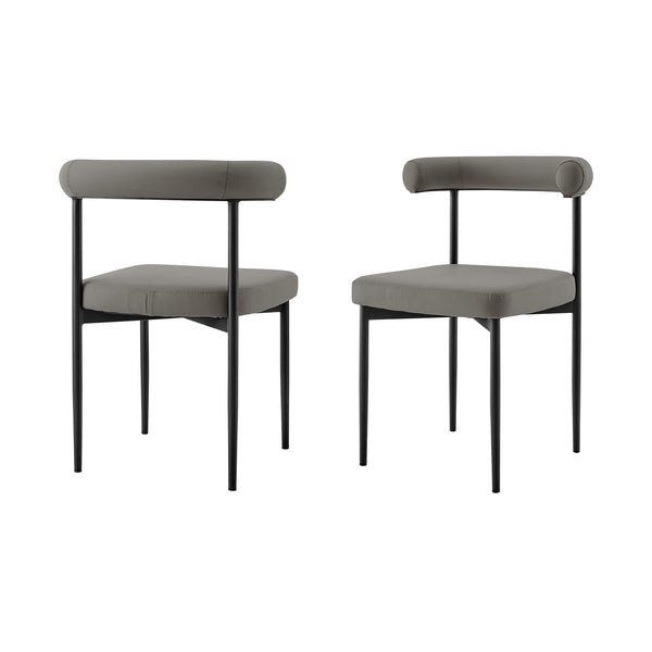 Homeroots Set Of Two Gray And Black Upholstered Faux Leather Open Back Dining Side Chairs  Metal 569409