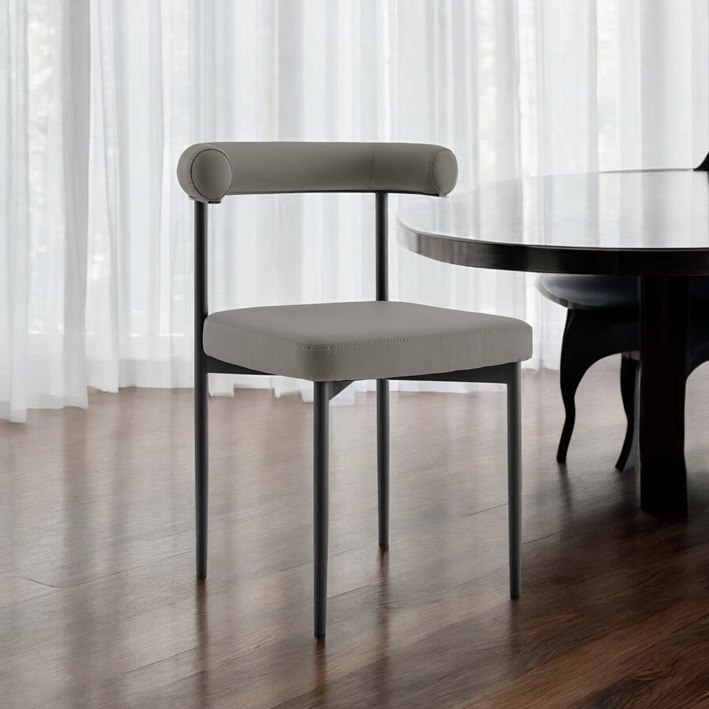 Homeroots Set Of Two Gray And Black Upholstered Faux Leather Open Back Dining Side Chairs  Metal 569409