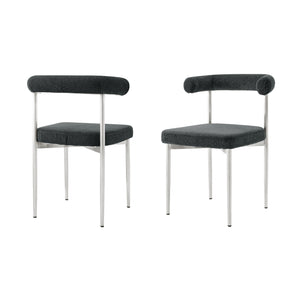 Homeroots Set Of Two Gray And Silver Upholstered Polyester Open Back Dining Side Chairs  Metal 569411
