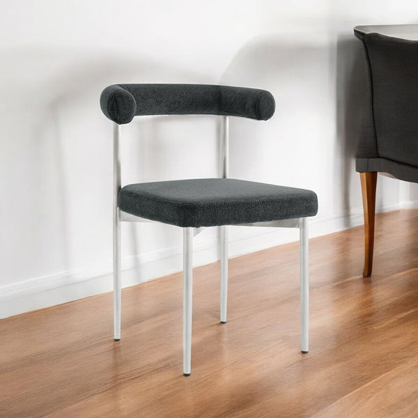 Homeroots Set Of Two Gray And Silver Upholstered Polyester Open Back Dining Side Chairs  Metal 569411