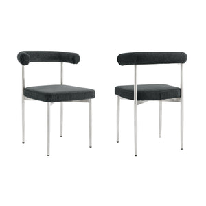 Homeroots Set Of Two Gray And Silver Upholstered Polyester Open Back Dining Side Chairs  Metal 569411