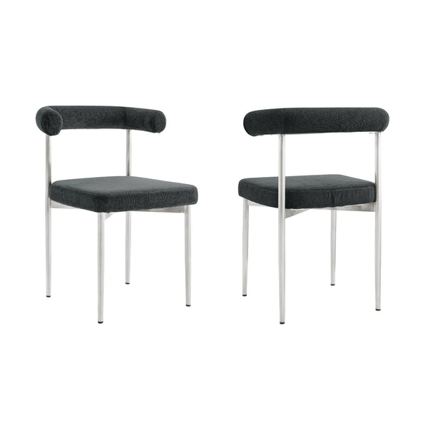 Homeroots Set Of Two Gray And Silver Upholstered Polyester Open Back Dining Side Chairs  Metal 569411