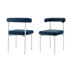 Homeroots Set Of Two Blue And Silver Upholstered Polyester Open Back Dining Side Chairs  Metal 569412