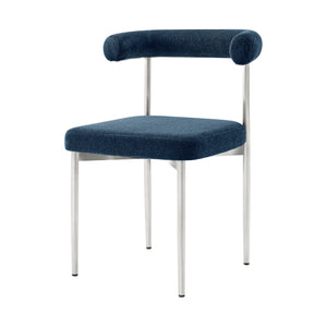 Homeroots Set Of Two Blue And Silver Upholstered Polyester Open Back Dining Side Chairs  Metal 569412