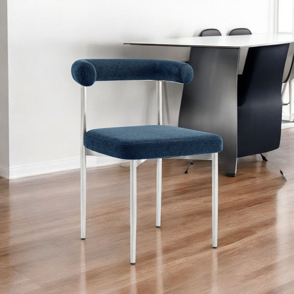 Homeroots Set Of Two Blue And Silver Upholstered Polyester Open Back Dining Side Chairs  Metal 569412