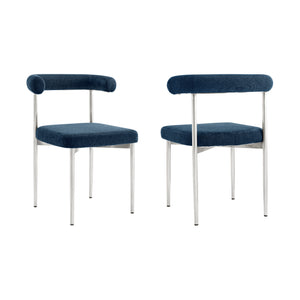 Homeroots Set Of Two Blue And Silver Upholstered Polyester Open Back Dining Side Chairs  Metal 569412