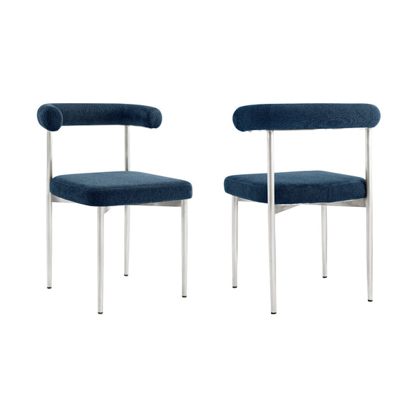 Homeroots Set Of Two Blue And Silver Upholstered Polyester Open Back Dining Side Chairs  Metal 569412