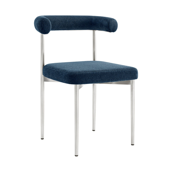 Homeroots Set Of Two Blue And Silver Upholstered Polyester Open Back Dining Side Chairs  Metal 569412