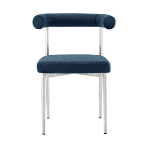 Homeroots Set Of Two Blue And Silver Upholstered Polyester Open Back Dining Side Chairs  Metal 569412