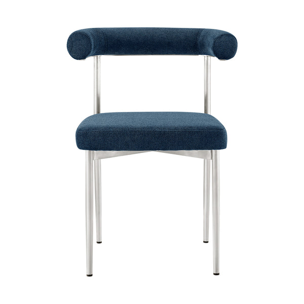 Homeroots Set Of Two Blue And Silver Upholstered Polyester Open Back Dining Side Chairs  Metal 569412