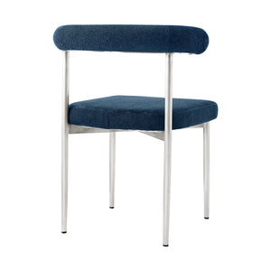 Homeroots Set Of Two Blue And Silver Upholstered Polyester Open Back Dining Side Chairs  Metal 569412