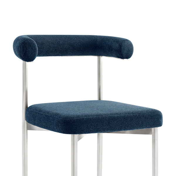 Homeroots Set Of Two Blue And Silver Upholstered Polyester Open Back Dining Side Chairs  Metal 569412