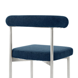 Homeroots Set Of Two Blue And Silver Upholstered Polyester Open Back Dining Side Chairs  Metal 569412