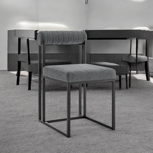 Homeroots Set Of Two Gray And Black Upholstered Polyester Open Back Dining Side Chairs  Metal 569414