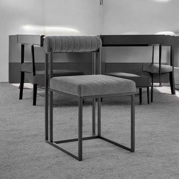 Homeroots Set Of Two Gray And Black Upholstered Polyester Open Back Dining Side Chairs  Metal 569414