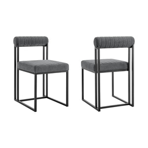 Homeroots Set Of Two Gray And Black Upholstered Polyester Open Back Dining Side Chairs  Metal 569414