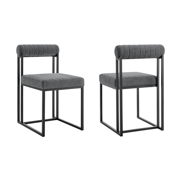 Homeroots Set Of Two Gray And Black Upholstered Polyester Open Back Dining Side Chairs  Metal 569414