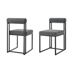 Homeroots Set Of Two Gray And Black Upholstered Polyester Open Back Dining Side Chairs  Metal 569414