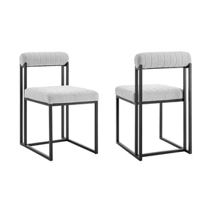 Homeroots Set Of Two Gray And Black Upholstered Polyester Open Back Dining Side Chairs  Metal 569415