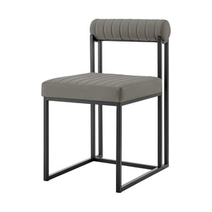 Homeroots Set Of Two Gray And Black Upholstered Faux Leather Open Back Dining Side Chairs  Metal 569416