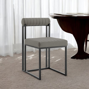 Homeroots Set Of Two Gray And Black Upholstered Faux Leather Open Back Dining Side Chairs  Metal 569416