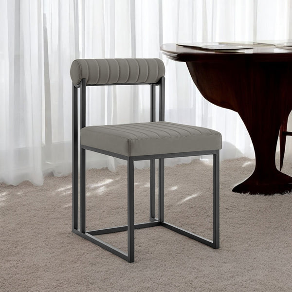 Homeroots Set Of Two Gray And Black Upholstered Faux Leather Open Back Dining Side Chairs  Metal 569416