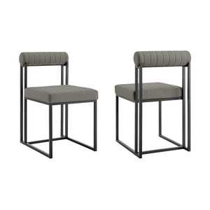 Homeroots Set Of Two Gray And Black Upholstered Faux Leather Open Back Dining Side Chairs  Metal 569416