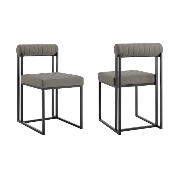 Homeroots Set Of Two Gray And Black Upholstered Faux Leather Open Back Dining Side Chairs  Metal 569416