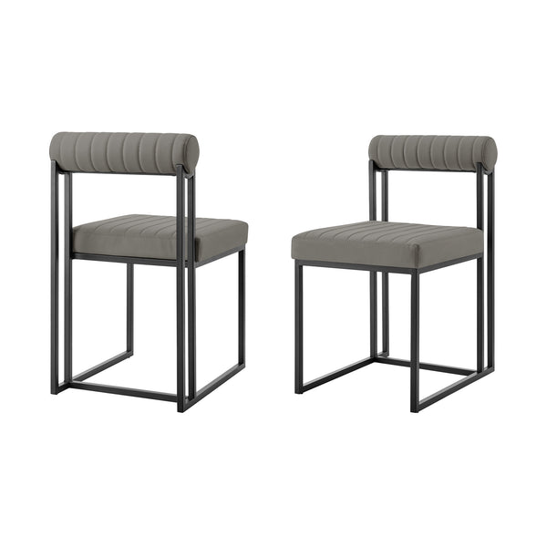 Homeroots Set Of Two Gray And Black Upholstered Faux Leather Open Back Dining Side Chairs  Metal 569416