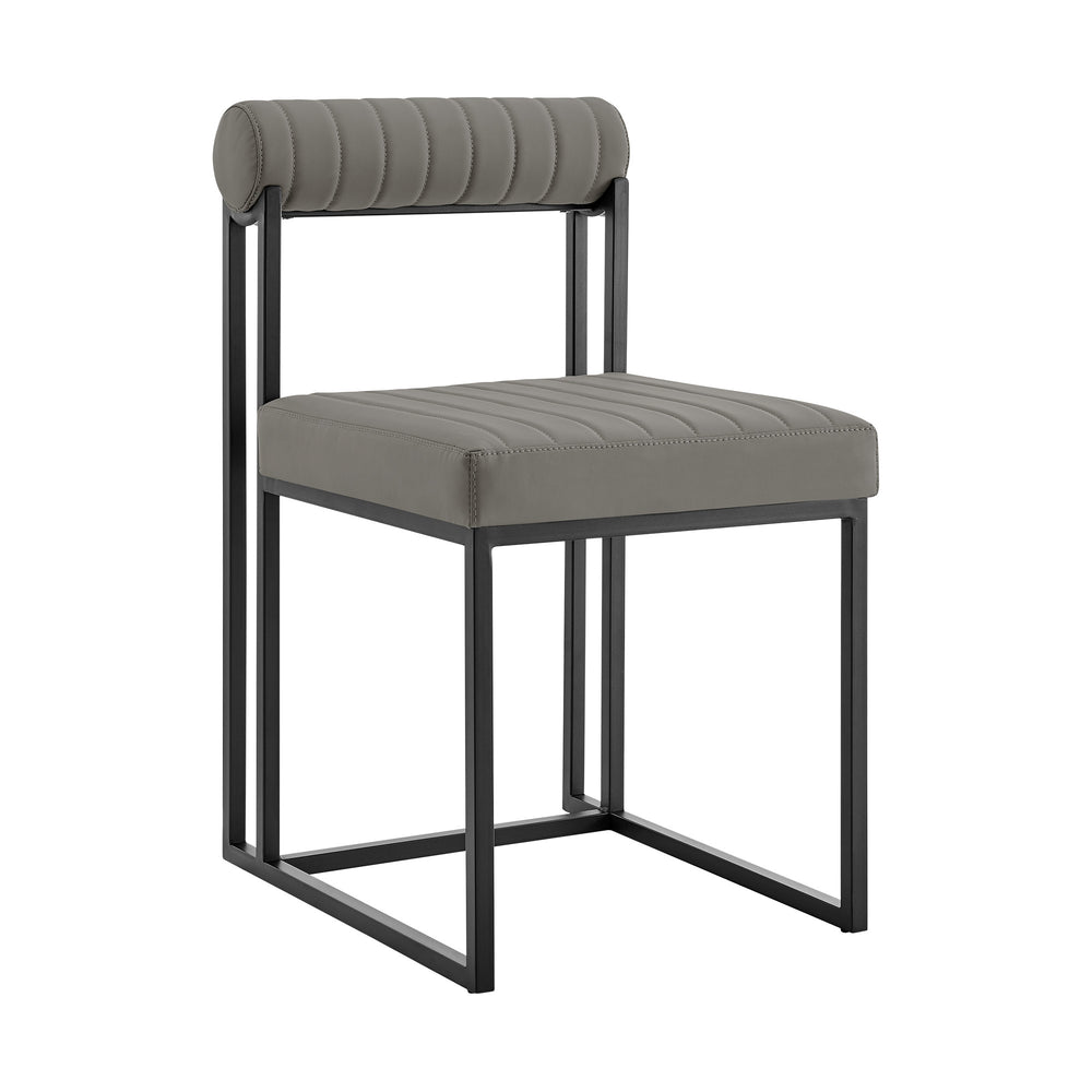 Homeroots Set Of Two Gray And Black Upholstered Faux Leather Open Back Dining Side Chairs  Metal 569416