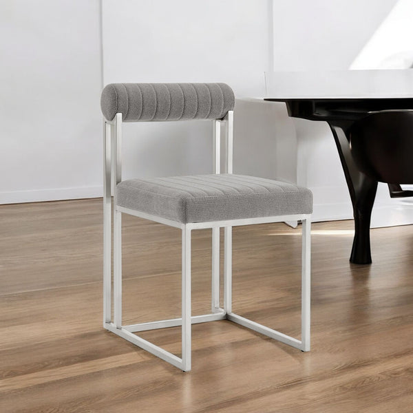 Homeroots Set Of Two Gray And Silver Upholstered Polyester Open Back Dining Side Chairs  Metal 569417