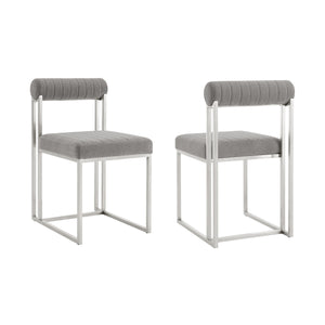 Homeroots Set Of Two Gray And Silver Upholstered Polyester Open Back Dining Side Chairs  Metal 569417