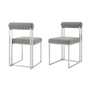 Homeroots Set Of Two Gray And Silver Upholstered Polyester Open Back Dining Side Chairs  Metal 569417