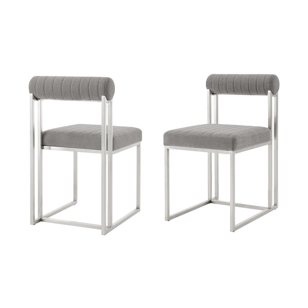 Homeroots Set Of Two Gray And Silver Upholstered Polyester Open Back Dining Side Chairs  Metal 569417
