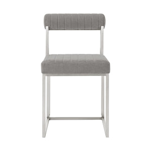 Homeroots Set Of Two Gray And Silver Upholstered Polyester Open Back Dining Side Chairs  Metal 569417