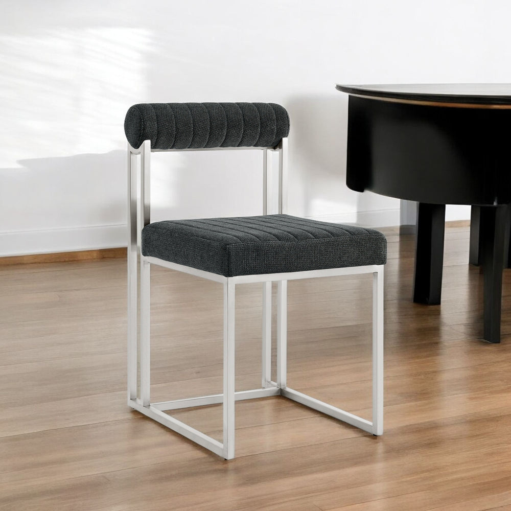 Homeroots Set Of Two Gray And Silver Upholstered Polyester Open Back Dining Side Chairs  Metal 569418