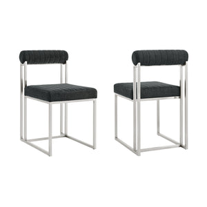 Homeroots Set Of Two Gray And Silver Upholstered Polyester Open Back Dining Side Chairs  Metal 569418
